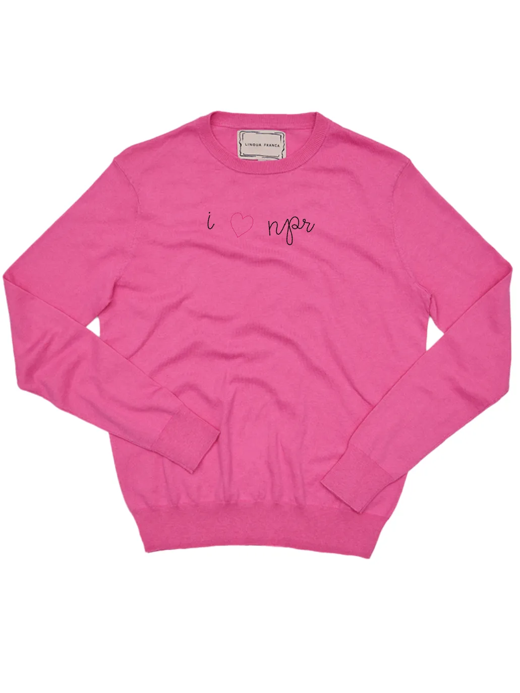 "i heart npr" Cotton Silk Crewneck sold by Lingua Franca NYC