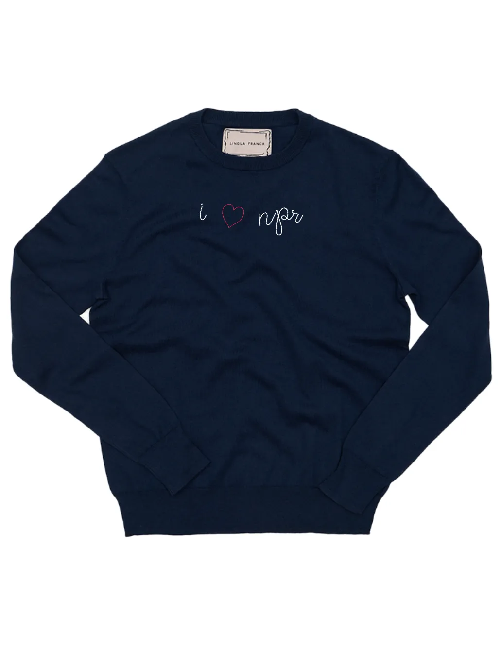 "i heart npr" Cotton Silk Crewneck sold by Lingua Franca NYC product image thumbnail 2