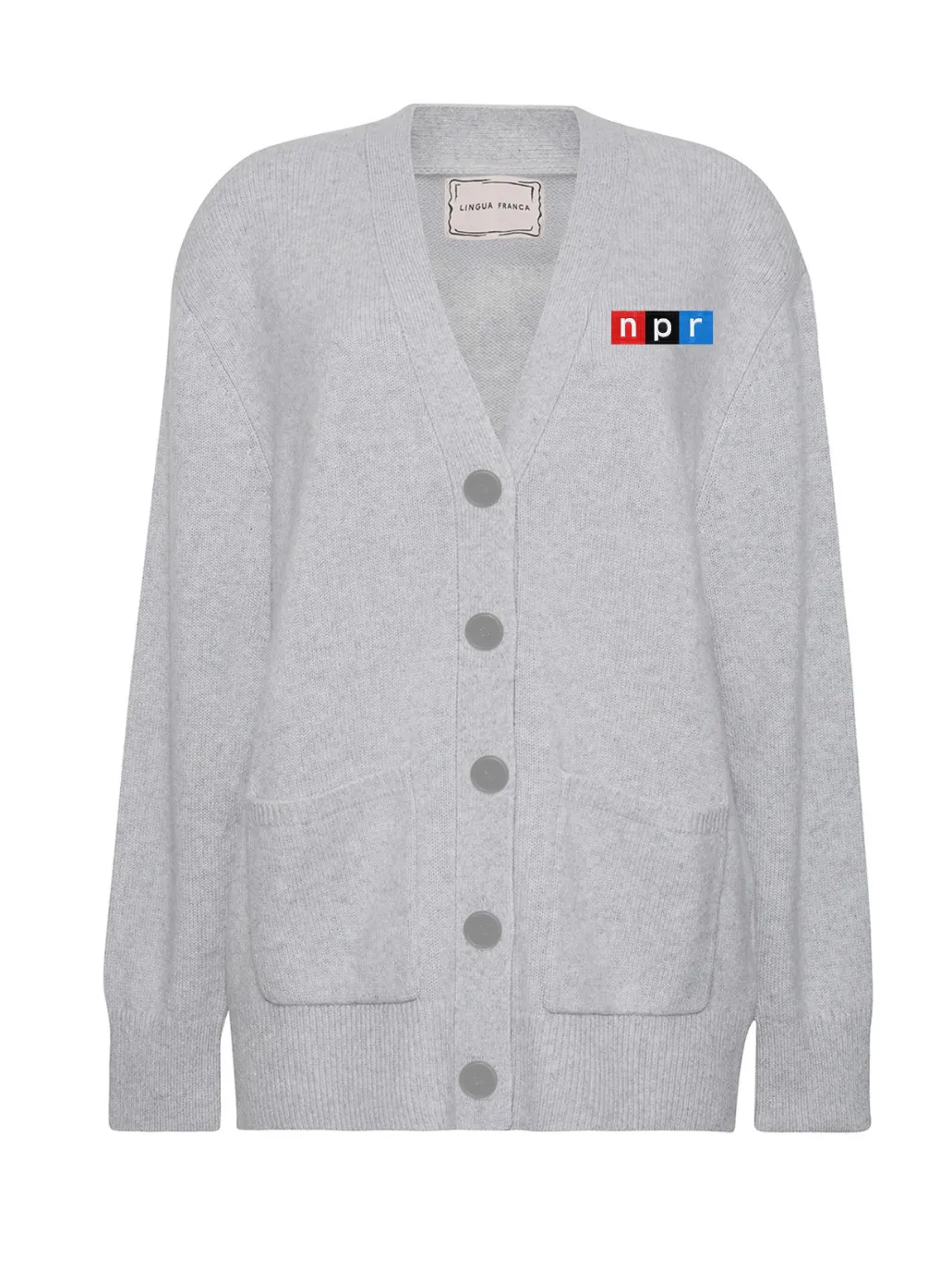 "npr block logo" Cluny Cardigan sold by Lingua Franca NYC