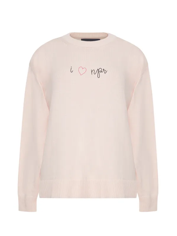 "i heart npr" Maxine Sweater made by Lingua Franca NYC