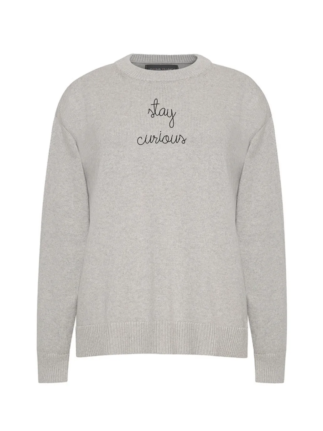"stay curious" Maxine Sweater sold by Lingua Franca NYC