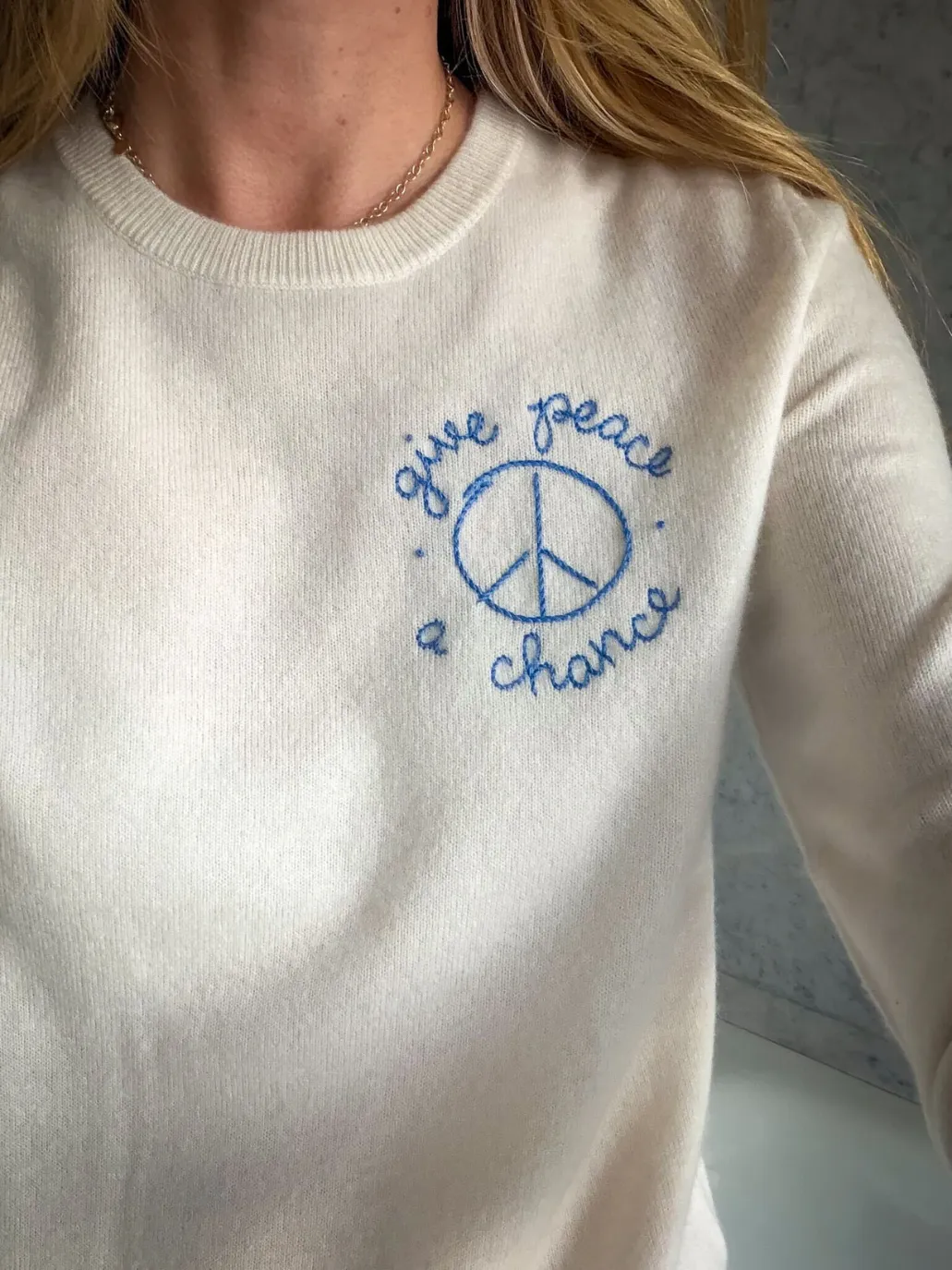 "give peace a chance" Women's Crewneck sold by Lingua Franca NYC