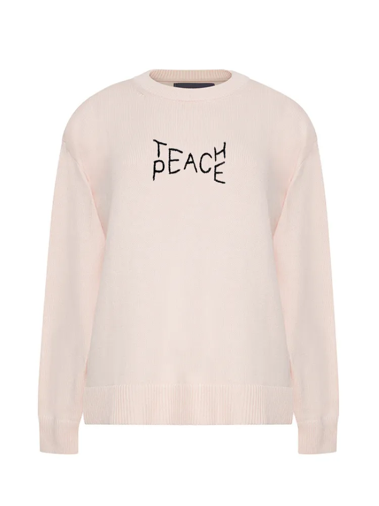 "teach peace" Maxine Sweater sold by Lingua Franca NYC