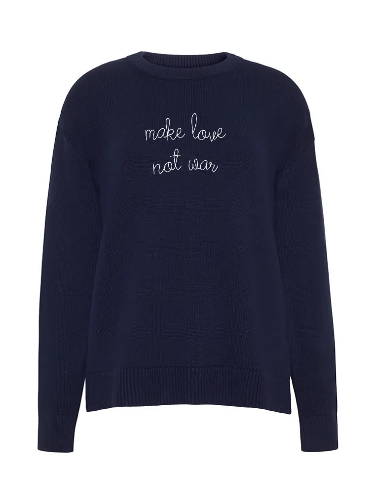 "make love not war" Maxine Sweater sold by Lingua Franca NYC product image thumbnail 2