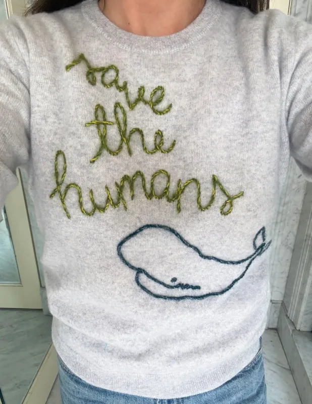 "save the humans" Women's Crewneck made by Lingua Franca NYC