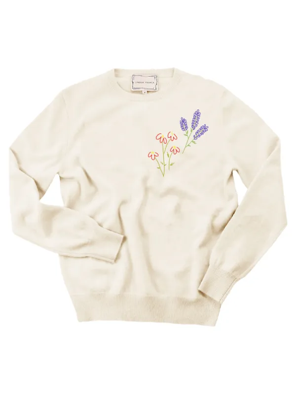 Custom Women's 100% Cashmere Floral Sweater made by Lingua Franca NYC