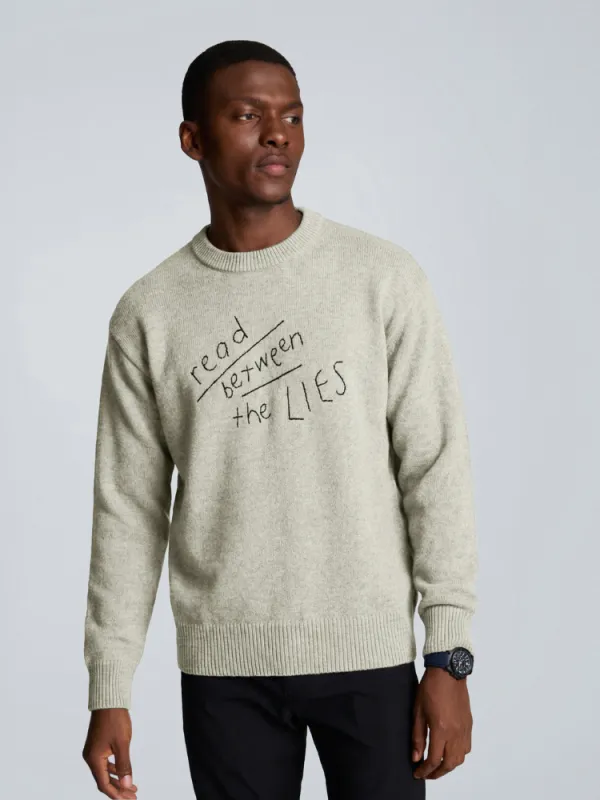 "read between the lies" Maxine Sweater made by Lingua Franca NYC