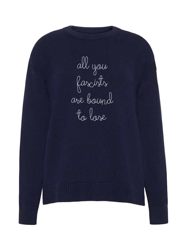 "all you fascists are bound to lose" Maxine Sweater sold by Lingua Franca NYC product image thumbnail 2