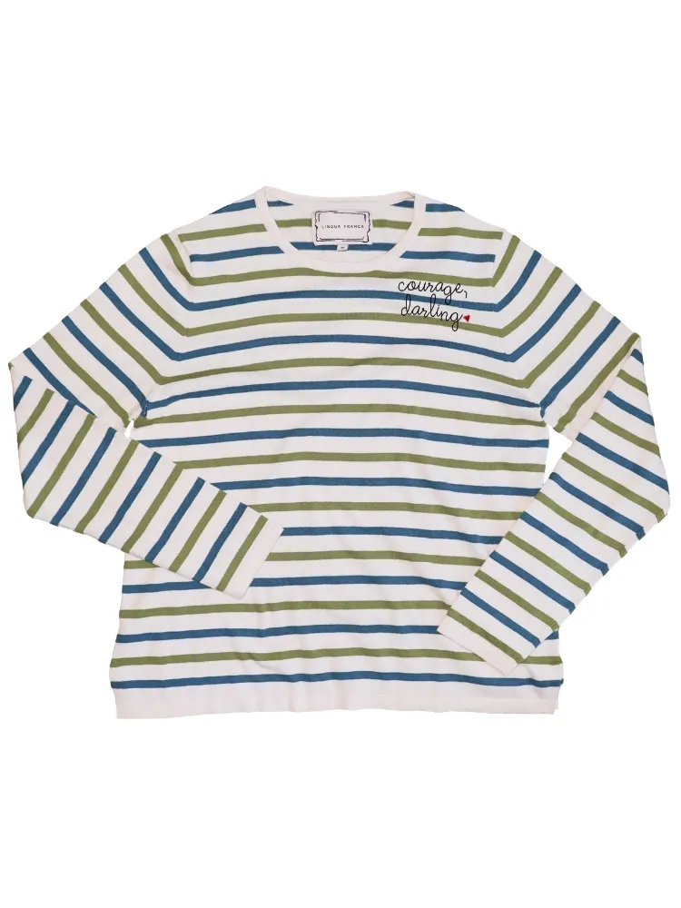 "courage, darling" Striped Mara Crewneck sold by Lingua Franca NYC product image thumbnail 3