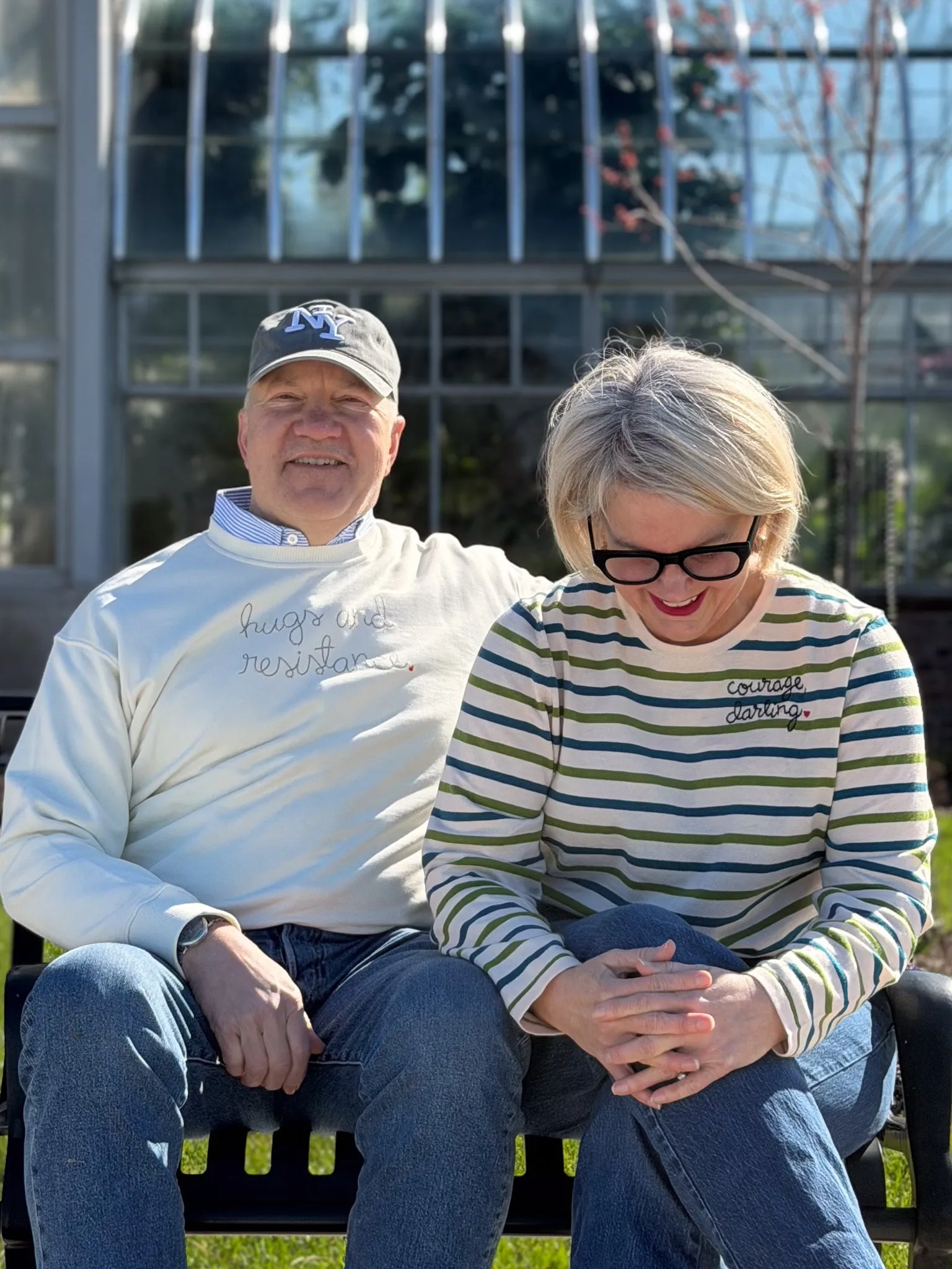 "courage, darling" Striped Mara Crewneck sold by Lingua Franca NYC product image thumbnail 5