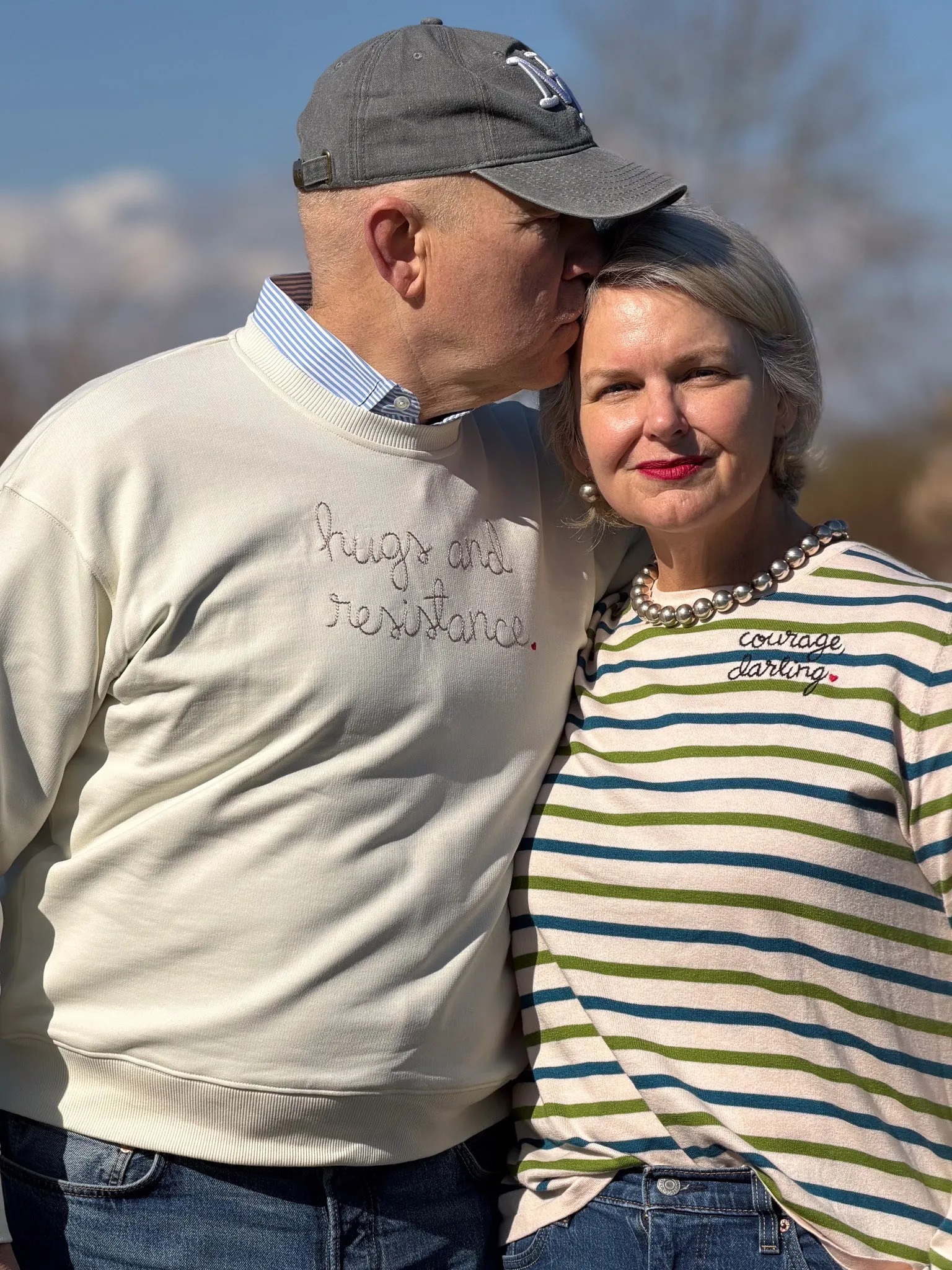 "courage, darling" Striped Mara Crewneck sold by Lingua Franca NYC product image thumbnail 2