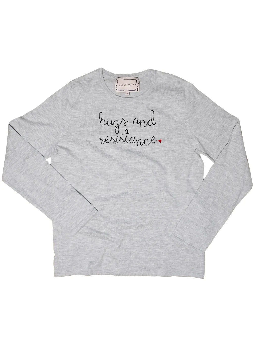 "hugs and resistance" Mara Crewneck sold by Lingua Franca NYC product image thumbnail 2
