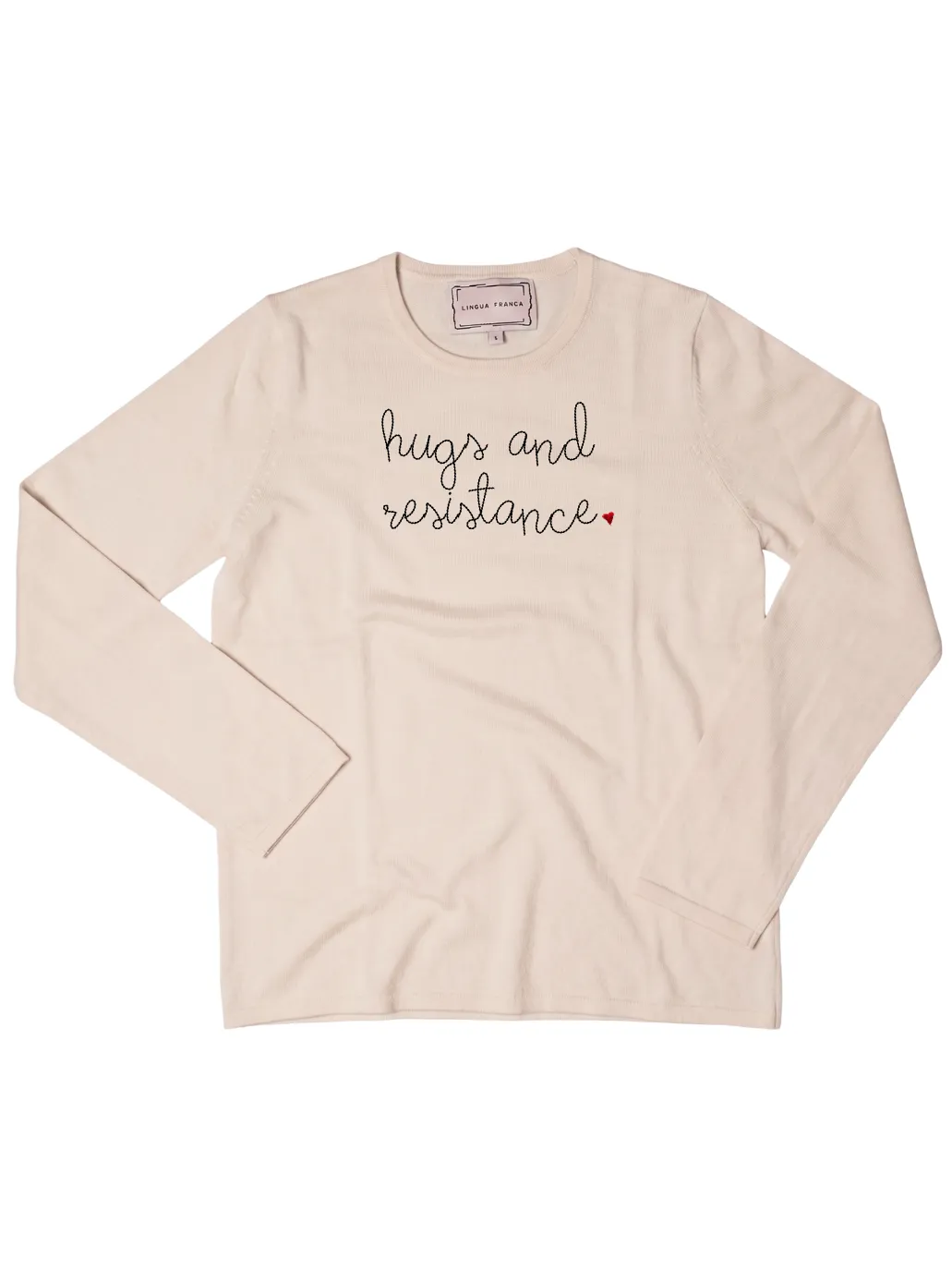 "hugs and resistance" Mara Crewneck sold by Lingua Franca NYC product image thumbnail 4