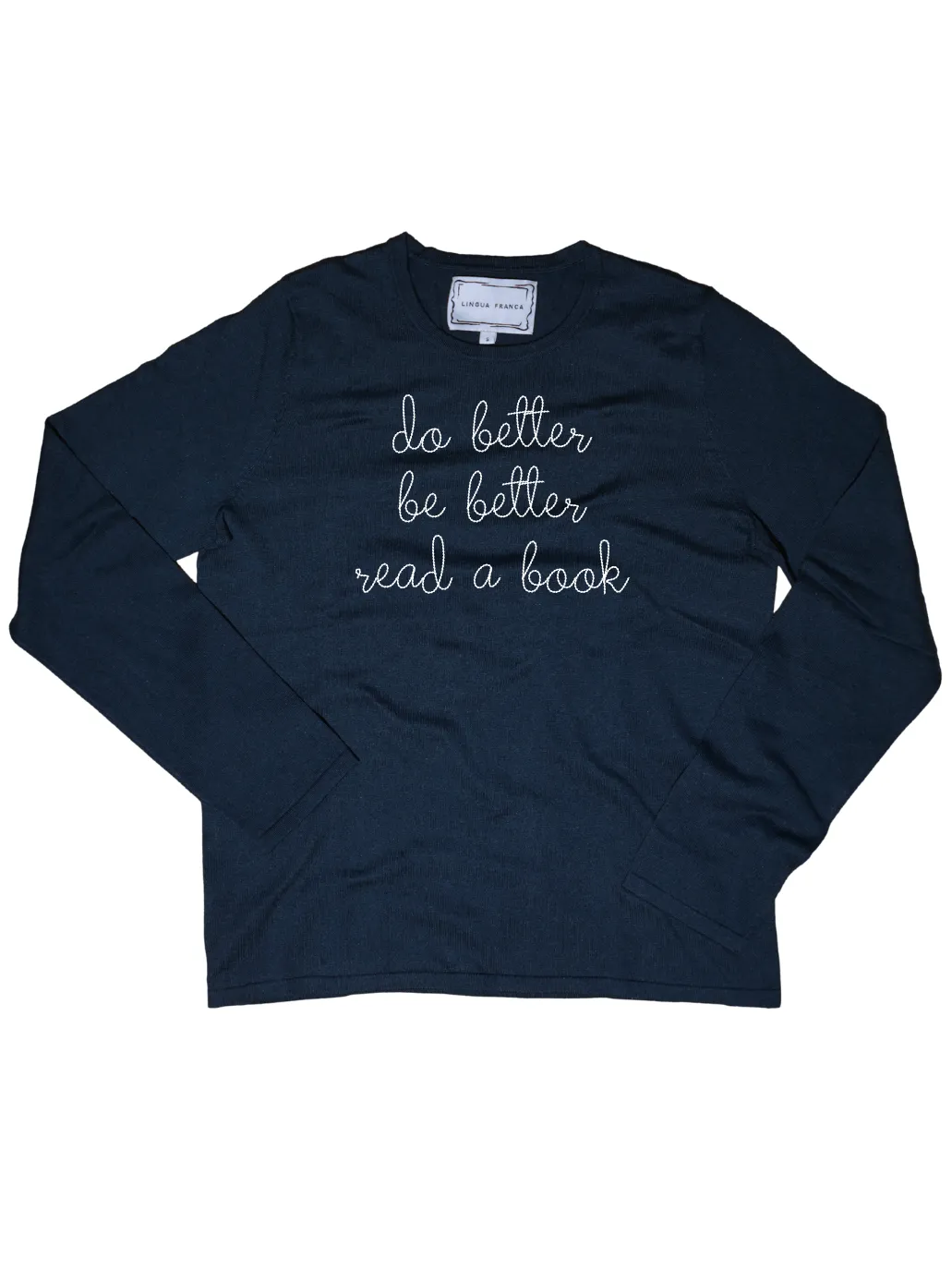 "do better, be better, read a book" Mara Crewneck sold by Lingua Franca NYC product image thumbnail 2