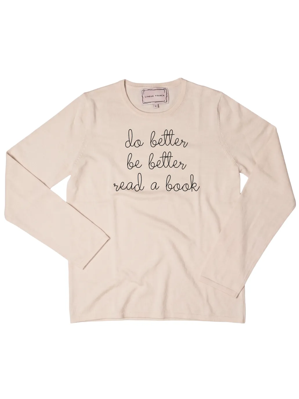 "do better, be better, read a book" Mara Crewneck sold by Lingua Franca NYC product image thumbnail 4