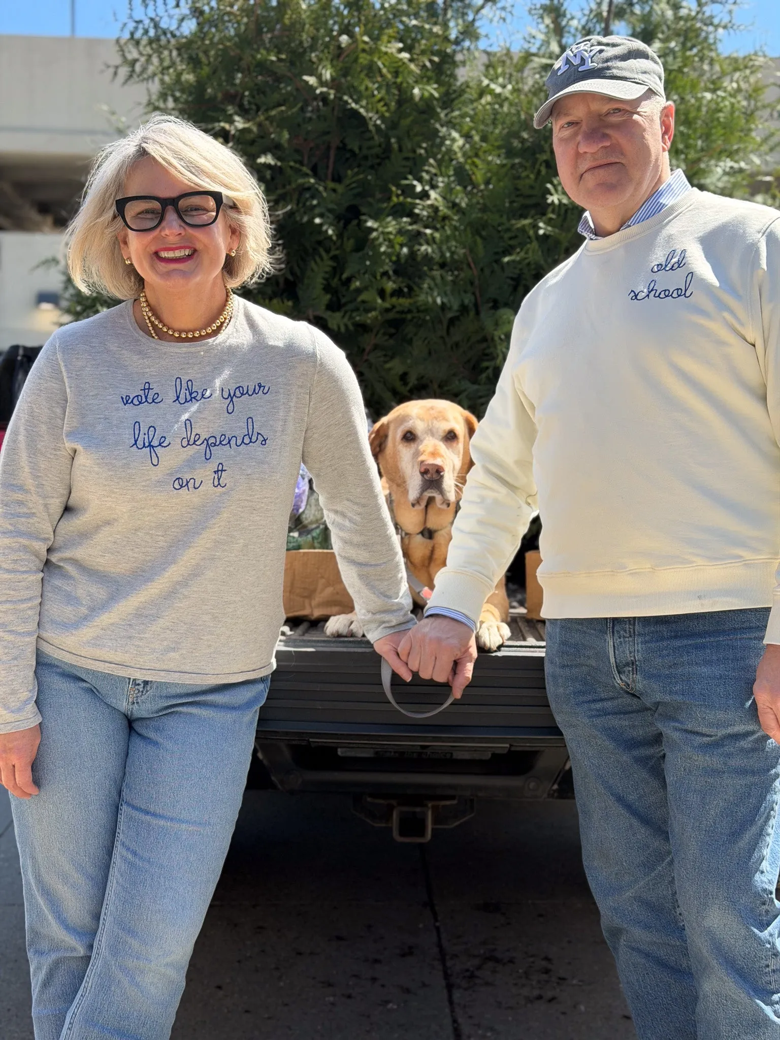 "vote like your life depends on it" Mara Crewneck sold by Lingua Franca NYC product image thumbnail 2