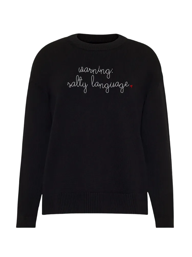 "warning: salty language" Maxine Sweater sold by Lingua Franca NYC product image thumbnail 2