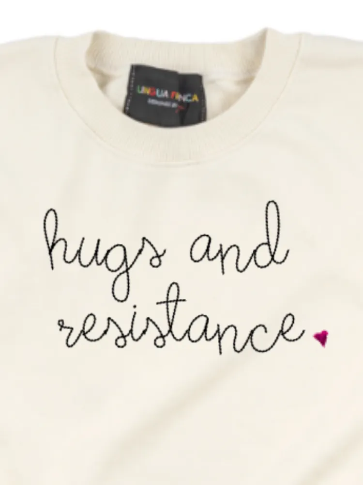 "hugs and resistance" Women's Sweatshirt sold by Lingua Franca NYC
