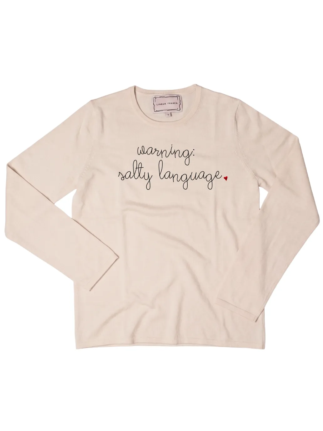 "warning: salty language" Mara Crewneck sold by Lingua Franca NYC product image thumbnail 4