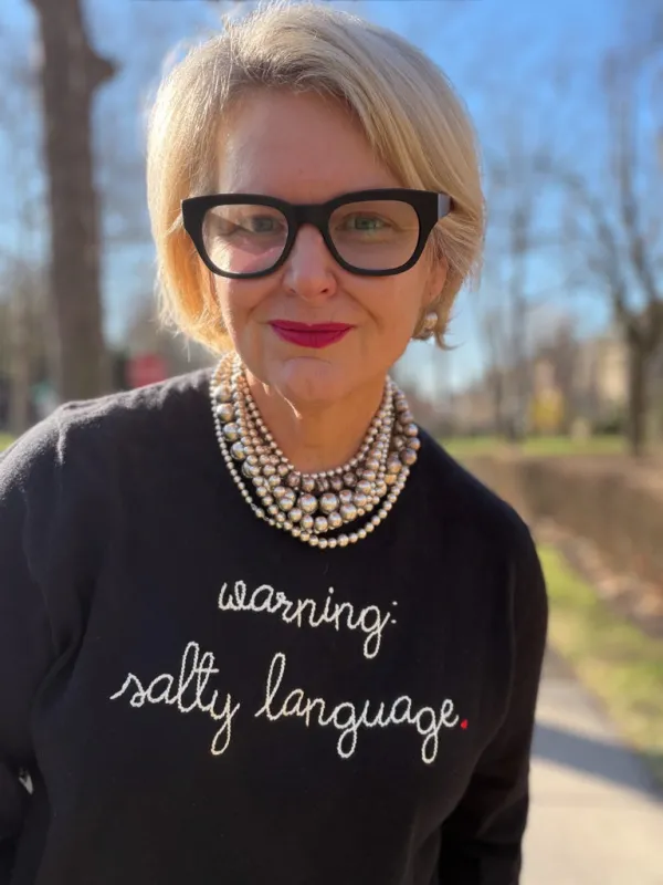 "warning: salty language" Mara Crewneck made by Lingua Franca NYC