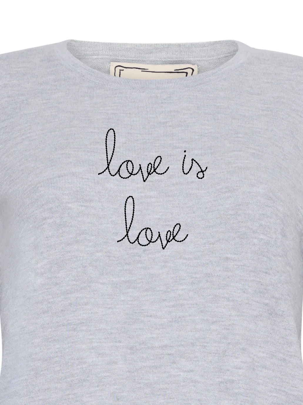"love is love" Mara Crewneck sold by Lingua Franca NYC