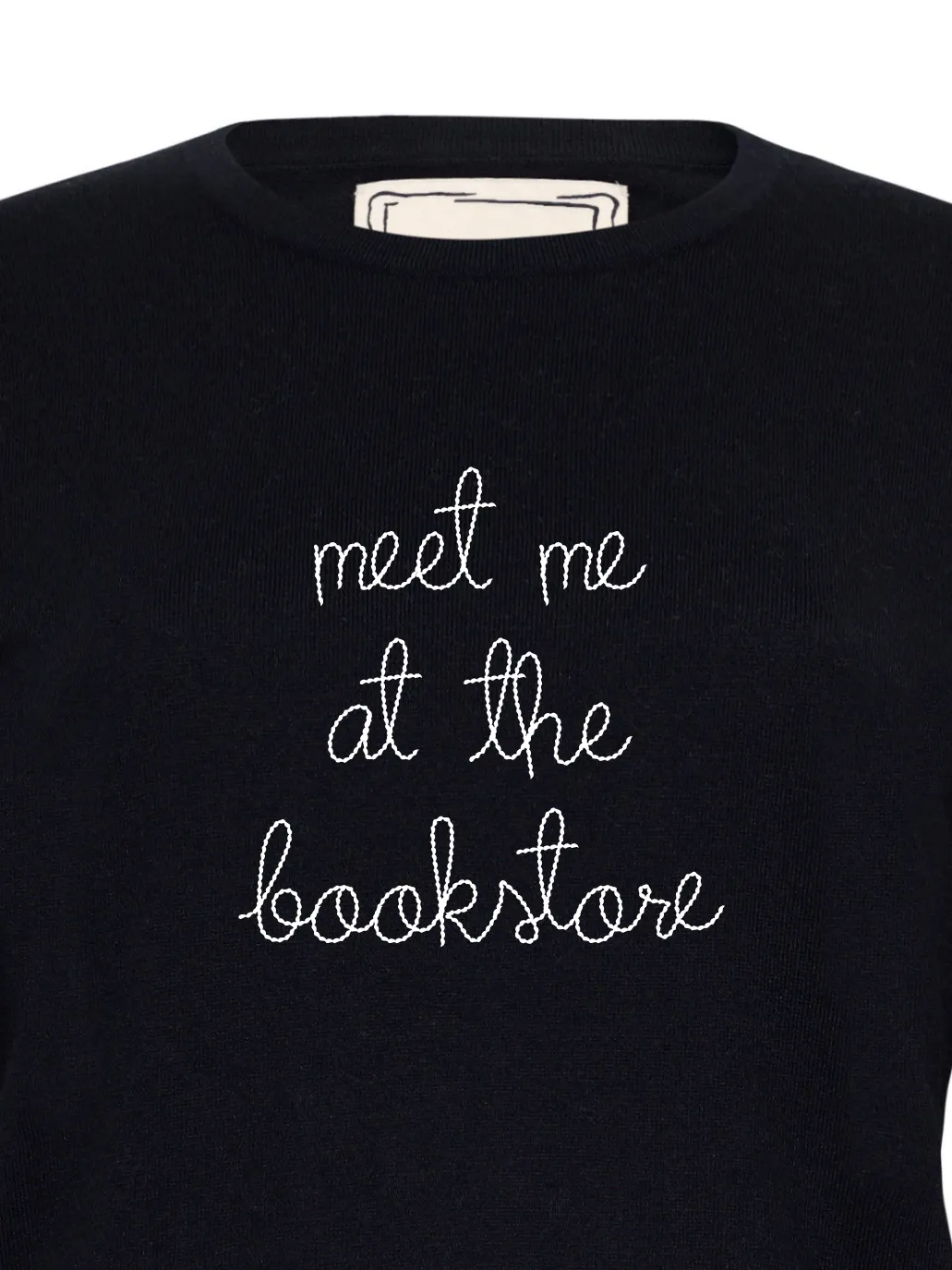 "meet me at the bookstore" Mara Crewneck sold by Lingua Franca NYC