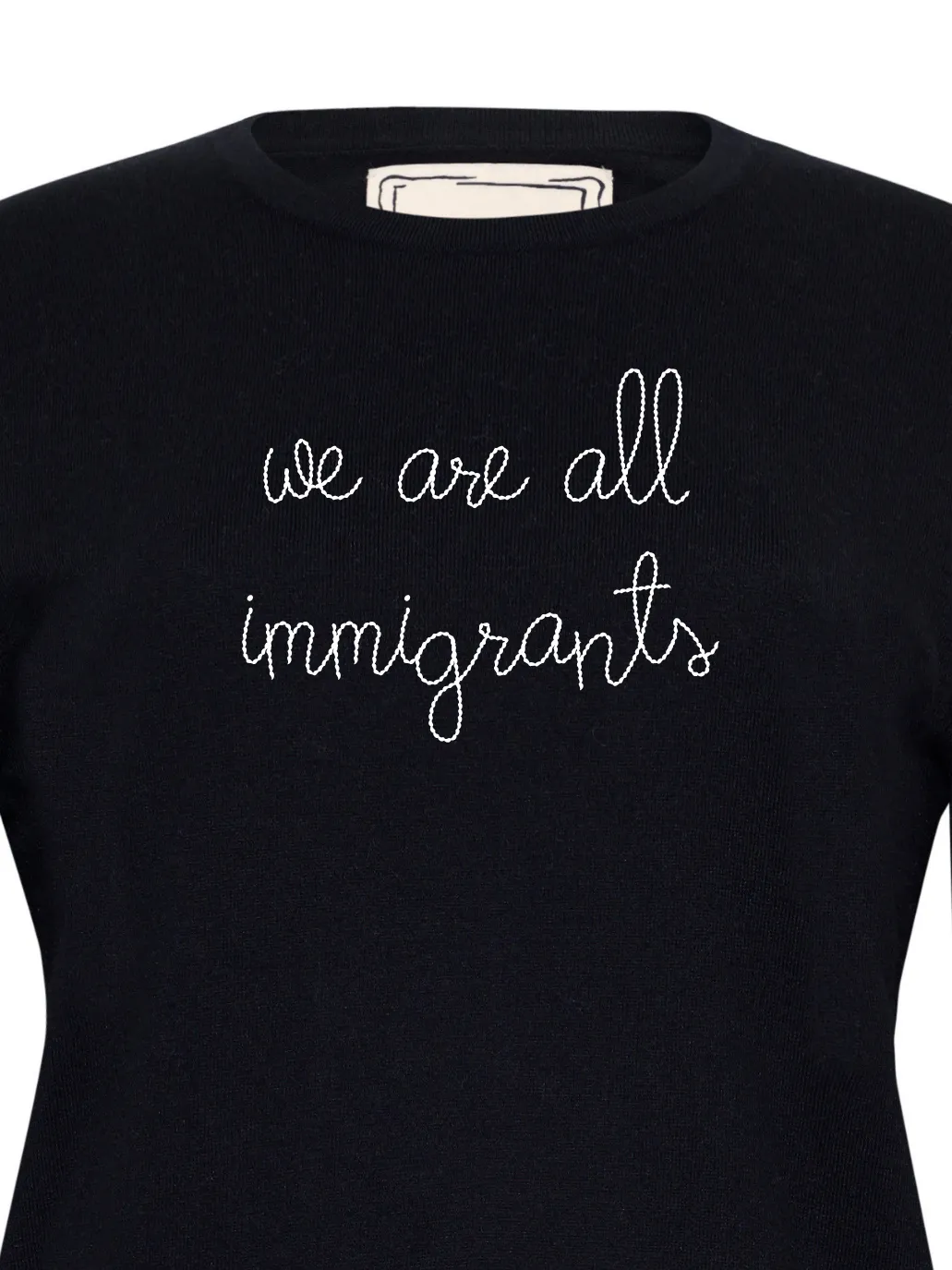 "we are all immigrants" Mara Crewneck sold by Lingua Franca NYC