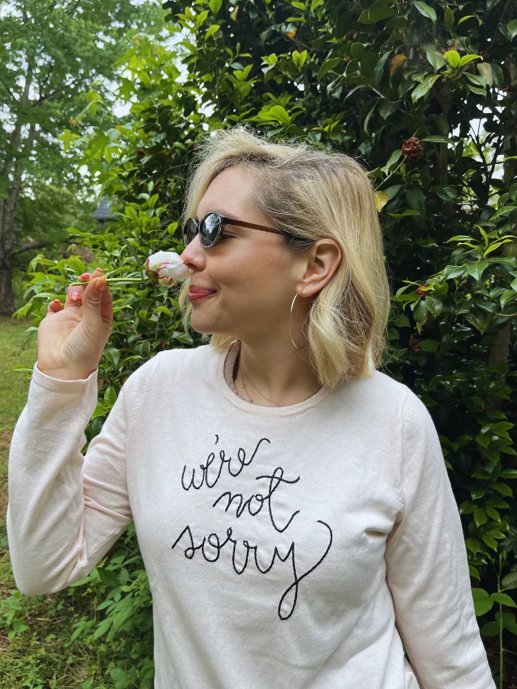 "we're not sorry" Mara Crewneck sold by Lingua Franca NYC product image thumbnail 2