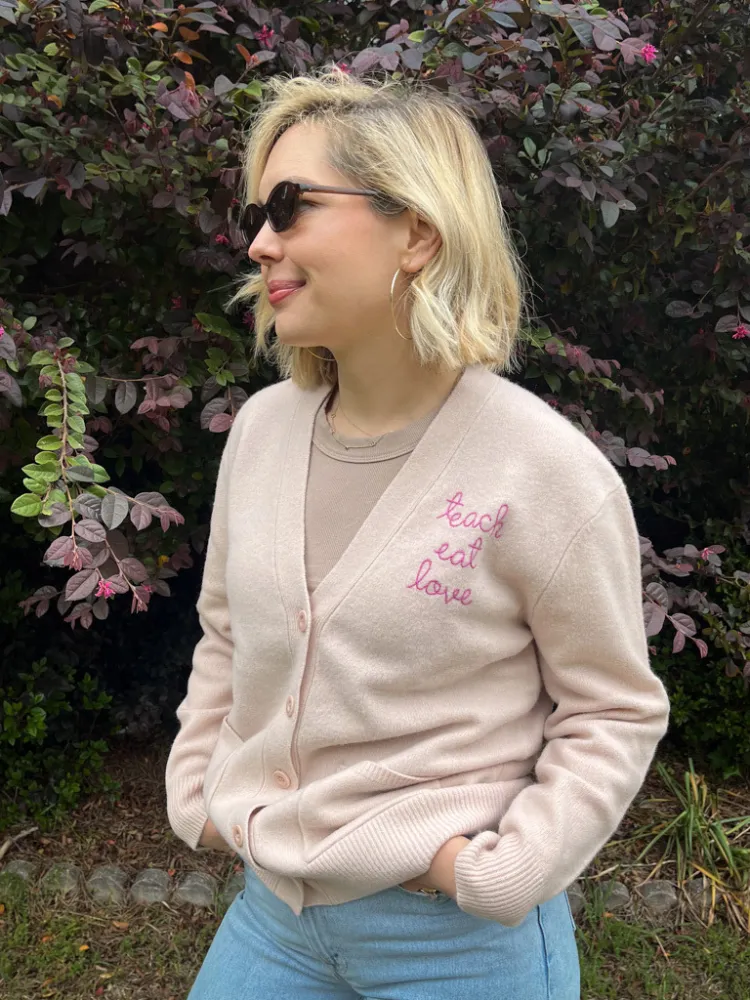 "teach eat love" Oversized Cluny Cardigan sold by Lingua Franca NYC product image thumbnail 2