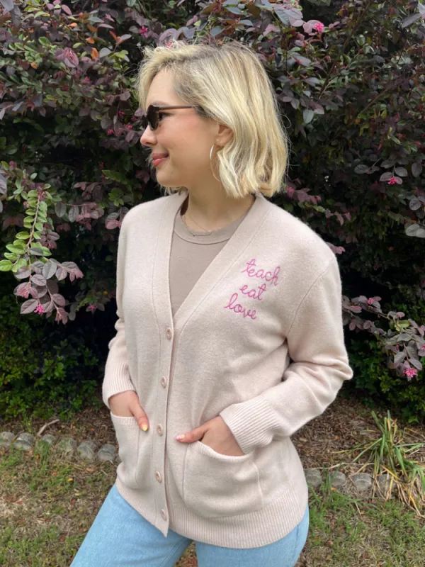 "teach eat love" Oversized Cluny Cardigan made by Lingua Franca NYC