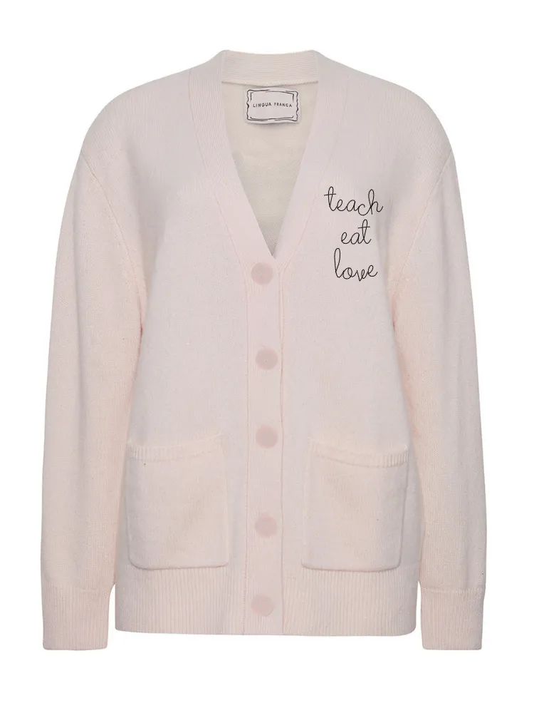 "teach eat love" Oversized Cluny Cardigan sold by Lingua Franca NYC product image thumbnail 3