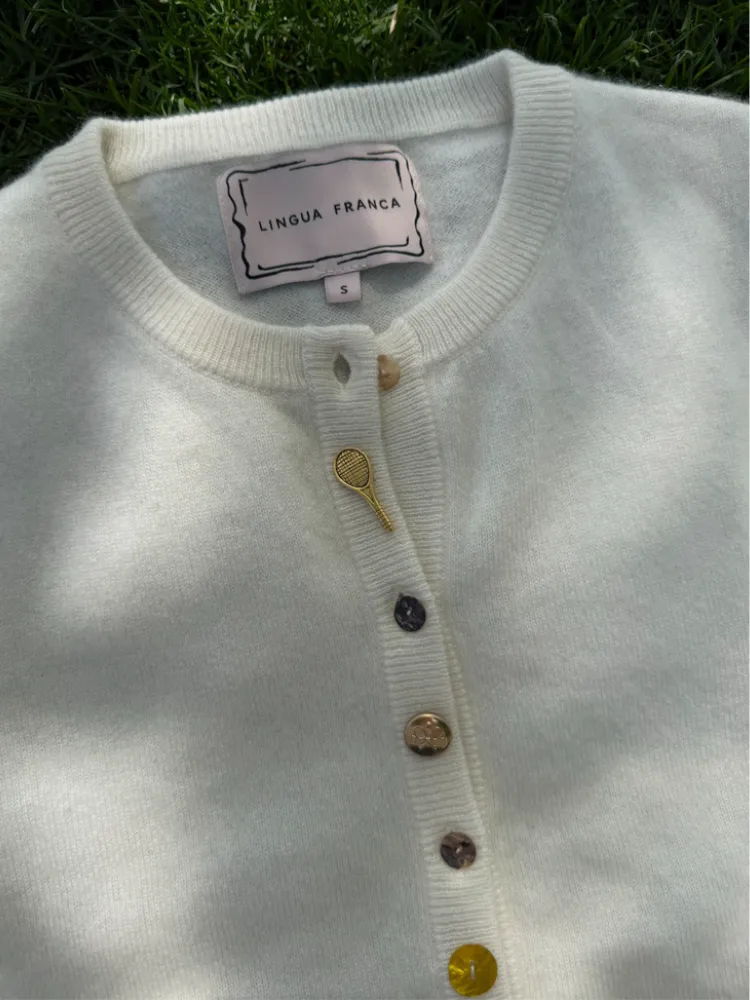 Women's 100% Cashmere Tennis Cardigan sold by Lingua Franca NYC product image thumbnail 2