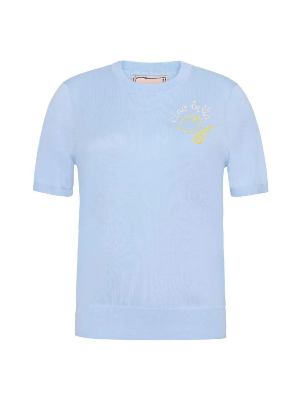 "ciao bella" with lemons Silk Cashmere Short Sleeve Crewneck sold by Lingua Franca NYC product image thumbnail 5