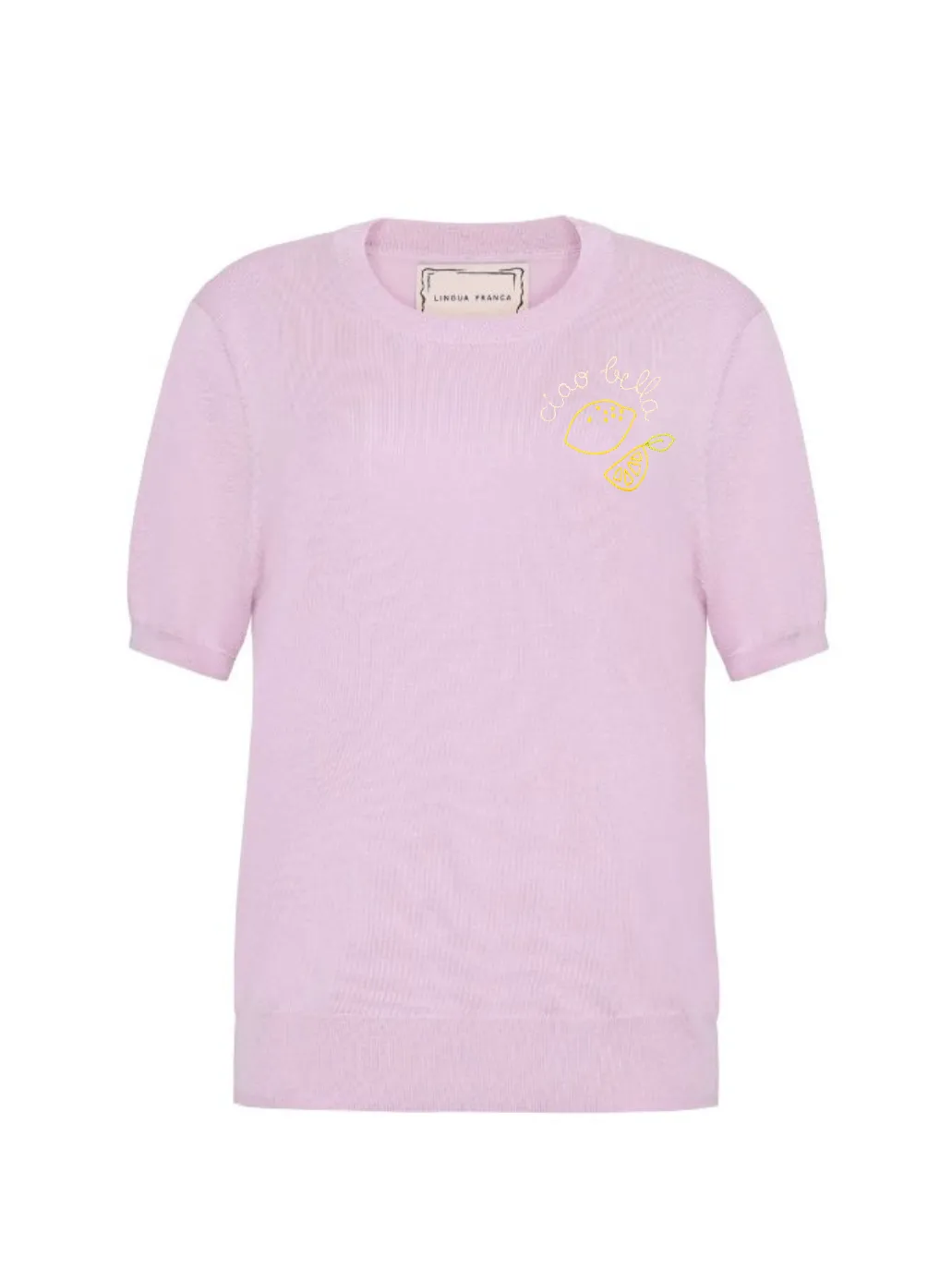 "ciao bella" with lemons Silk Cashmere Short Sleeve Crewneck sold by Lingua Franca NYC product image thumbnail 3