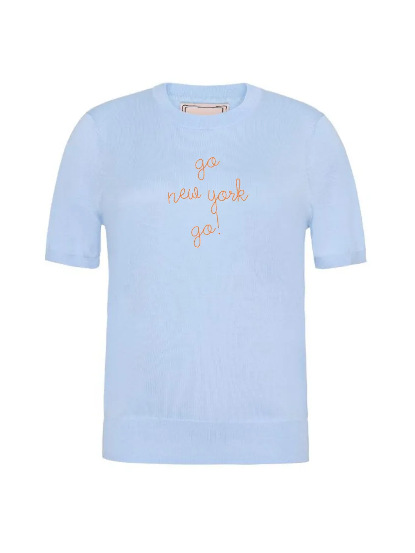 "go new york go!" Silk Cashmere Short Sleeve Crewneck sold by Lingua Franca NYC product image thumbnail 3