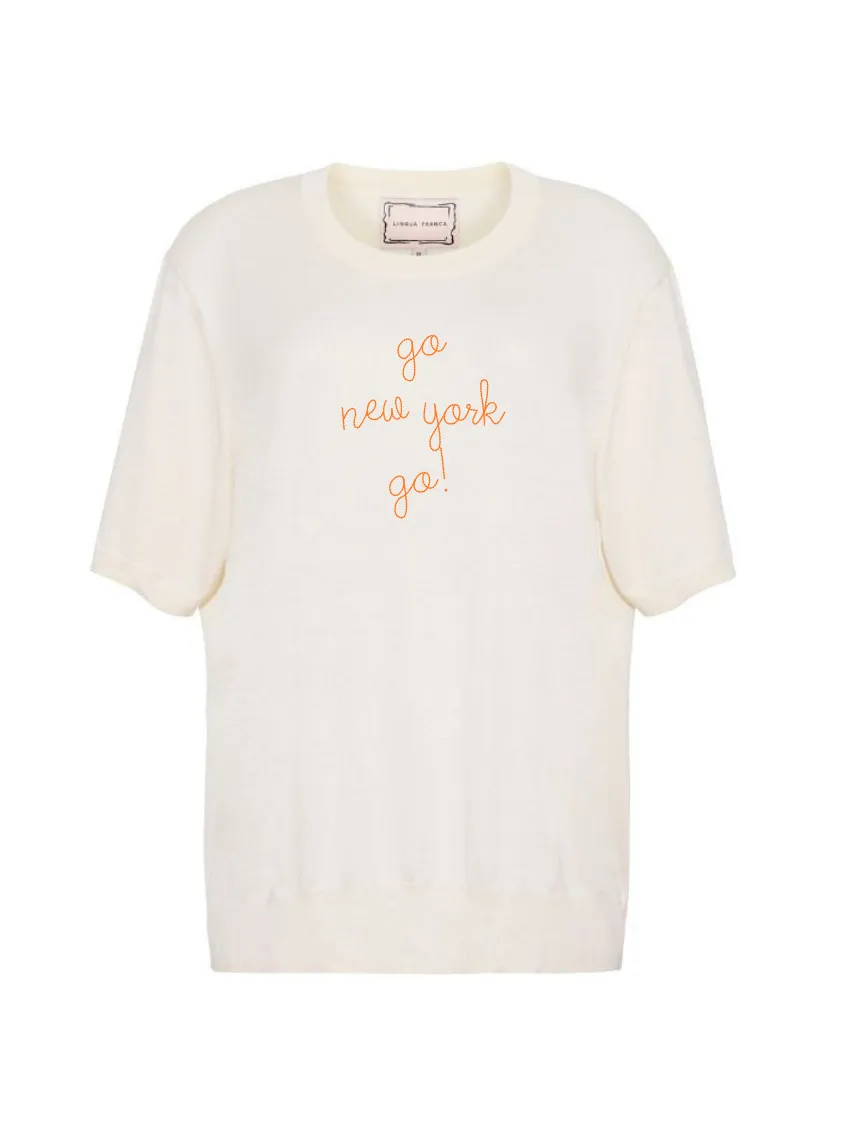 "go new york go!" Silk Cashmere Short Sleeve Crewneck sold by Lingua Franca NYC product image thumbnail 2