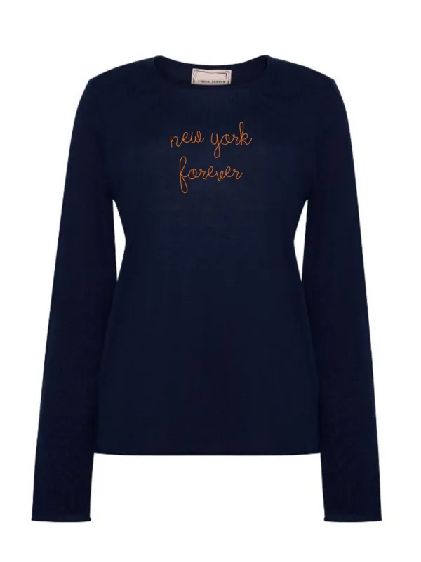 "new york forever" Silk Cashmere Crewneck made by Lingua Franca NYC