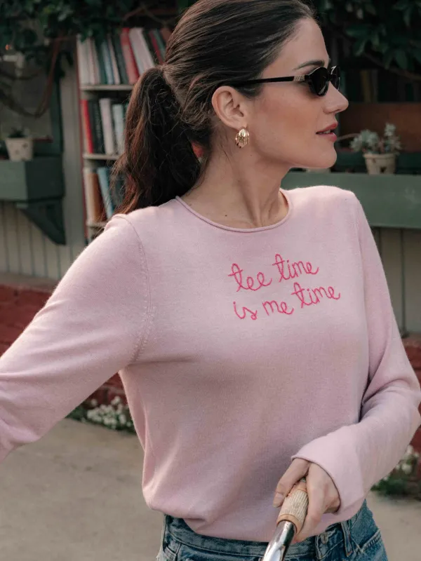 "tee time is me time" Silk Cashmere Crewneck made by Lingua Franca NYC