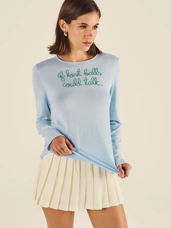 "if lost balls could talk" Silk Cashmere Crewneck made by Lingua Franca NYC