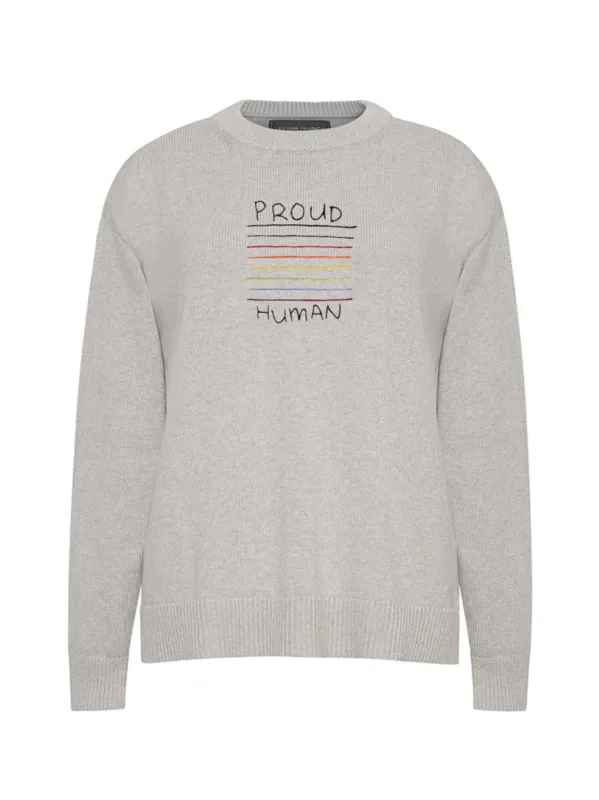 "proud human" Maxine Sweater made by Lingua Franca NYC