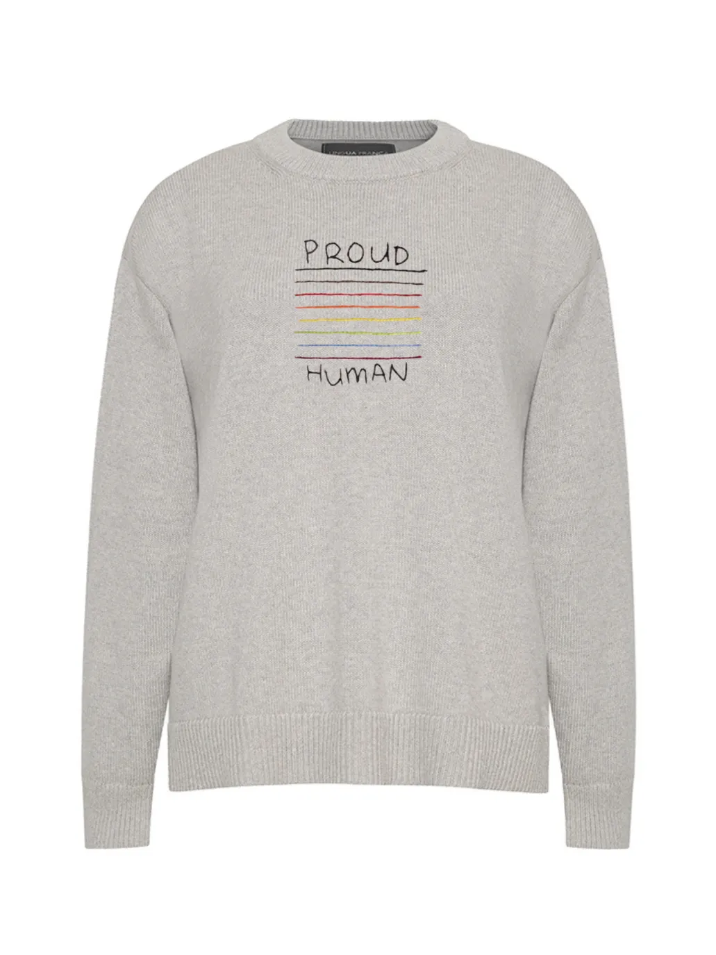 "proud human" Maxine Sweater sold by Lingua Franca NYC
