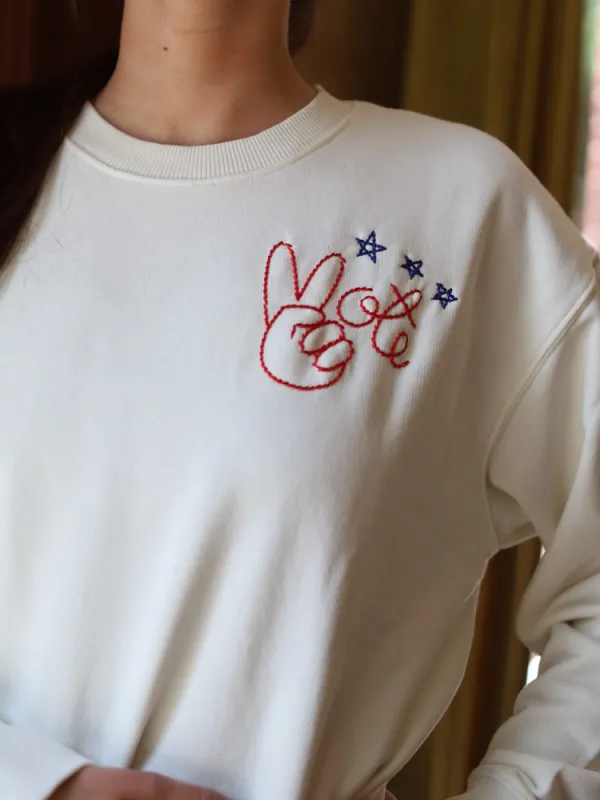 "peace + vote" Women's Sweatshirt made by Lingua Franca NYC