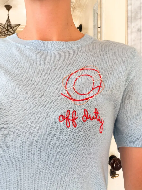 "off duty" Silk Cashmere Short Sleeve Crewneck made by Lingua Franca NYC