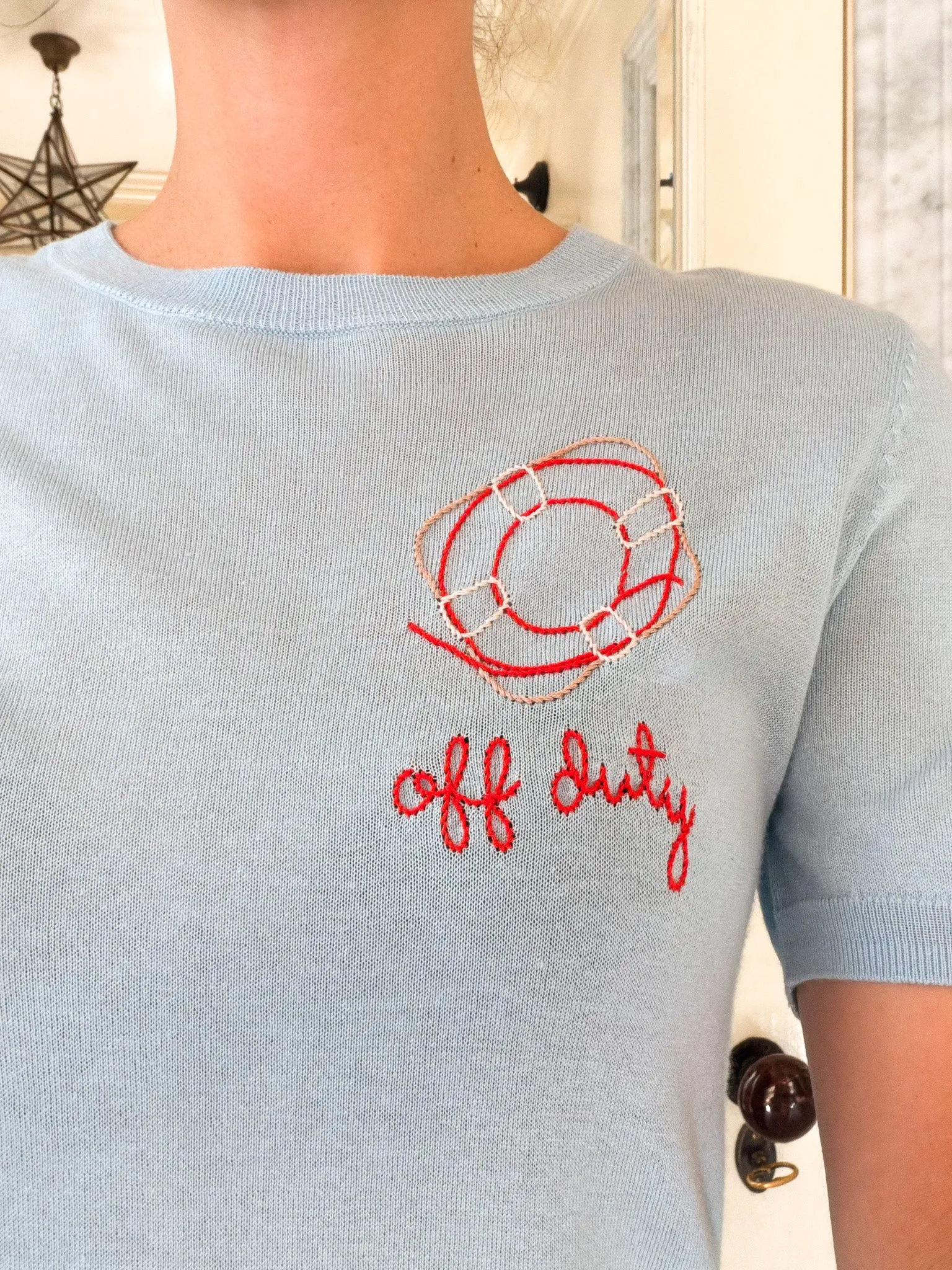 "off duty" Silk Cashmere Short Sleeve Crewneck sold by Lingua Franca NYC