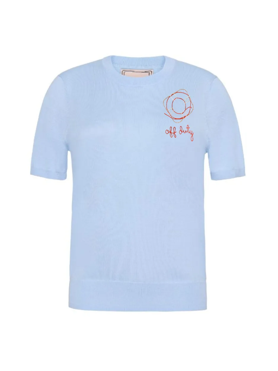 "off duty" Silk Cashmere Short Sleeve Crewneck sold by Lingua Franca NYC product image thumbnail 5