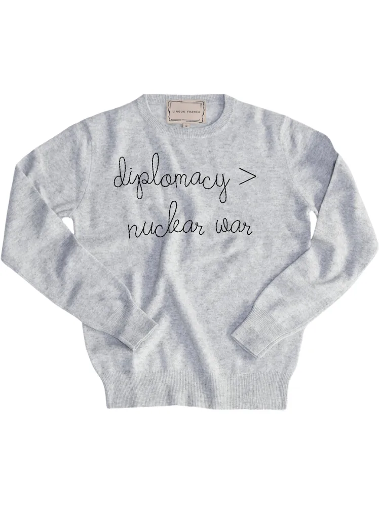 "diplomacy > nuclear war" Men's Crewneck sold by Lingua Franca NYC product image thumbnail 3