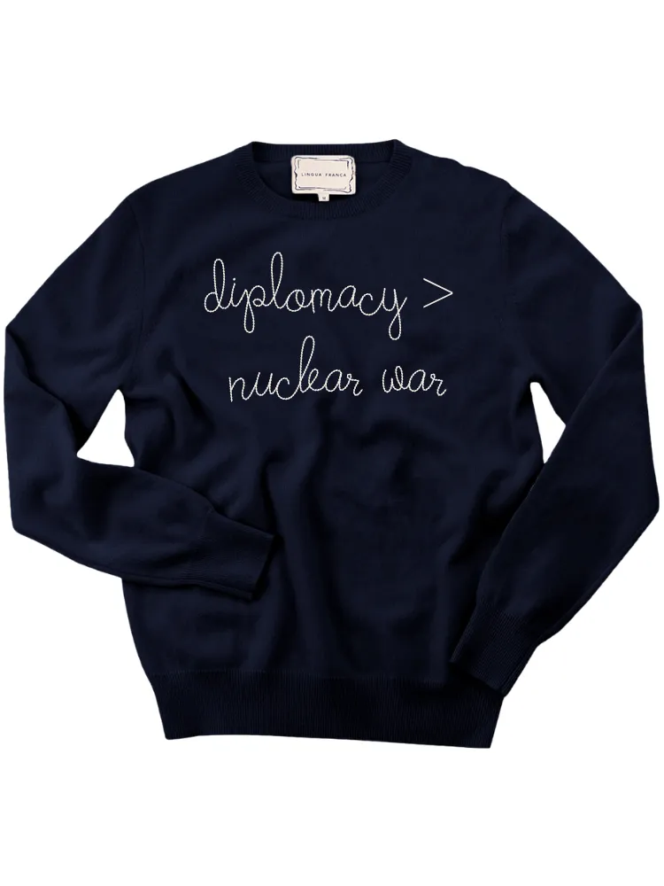 "diplomacy > nuclear war" Men's Crewneck sold by Lingua Franca NYC product image thumbnail 2