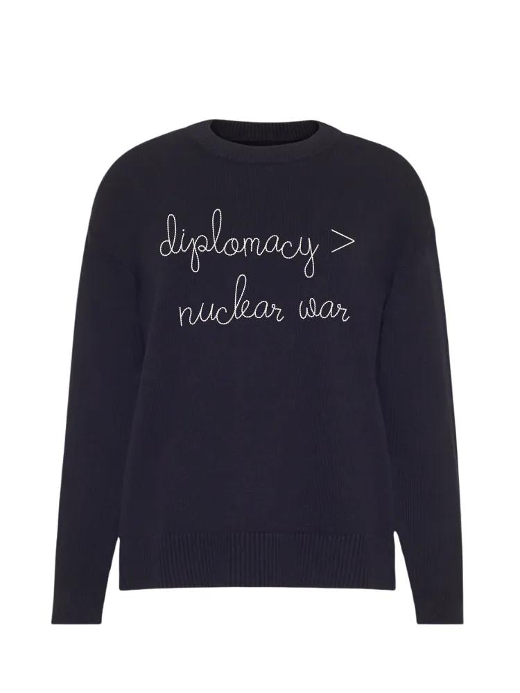 "diplomacy > nuclear war" Maxine Sweater sold by Lingua Franca NYC product image thumbnail 3