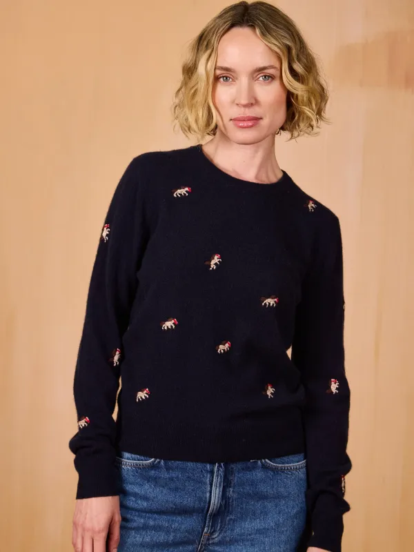 Horse Motif 100% Cashmere Crewneck made by Lingua Franca NYC