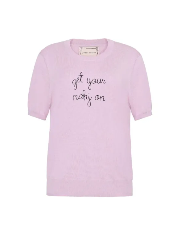 "get your mahj on" Silk Cashmere Short Sleeve Crewneck made by Lingua Franca NYC